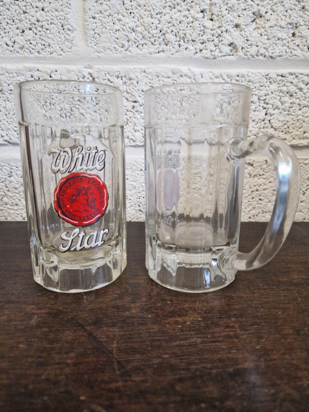 Oude bierglazen met emaille, Ophalen of Verzenden, Gebruikt, Bierglas