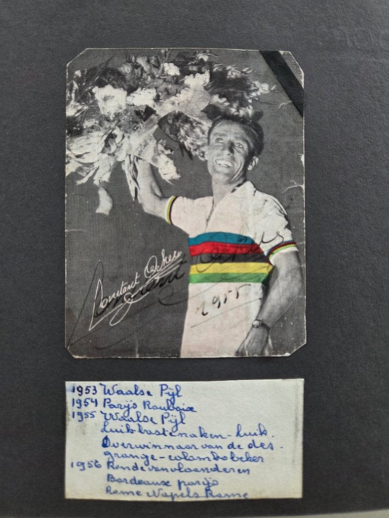 Collectie getekende wielrenner prentkaarten, Gebruikt, Foto, Ophalen of Verzenden, 1940 tot 1960