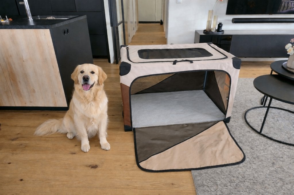 Honden benches XL met kussen  Box XL   kleur bruin/beige, Enlèvement, Comme neuf
