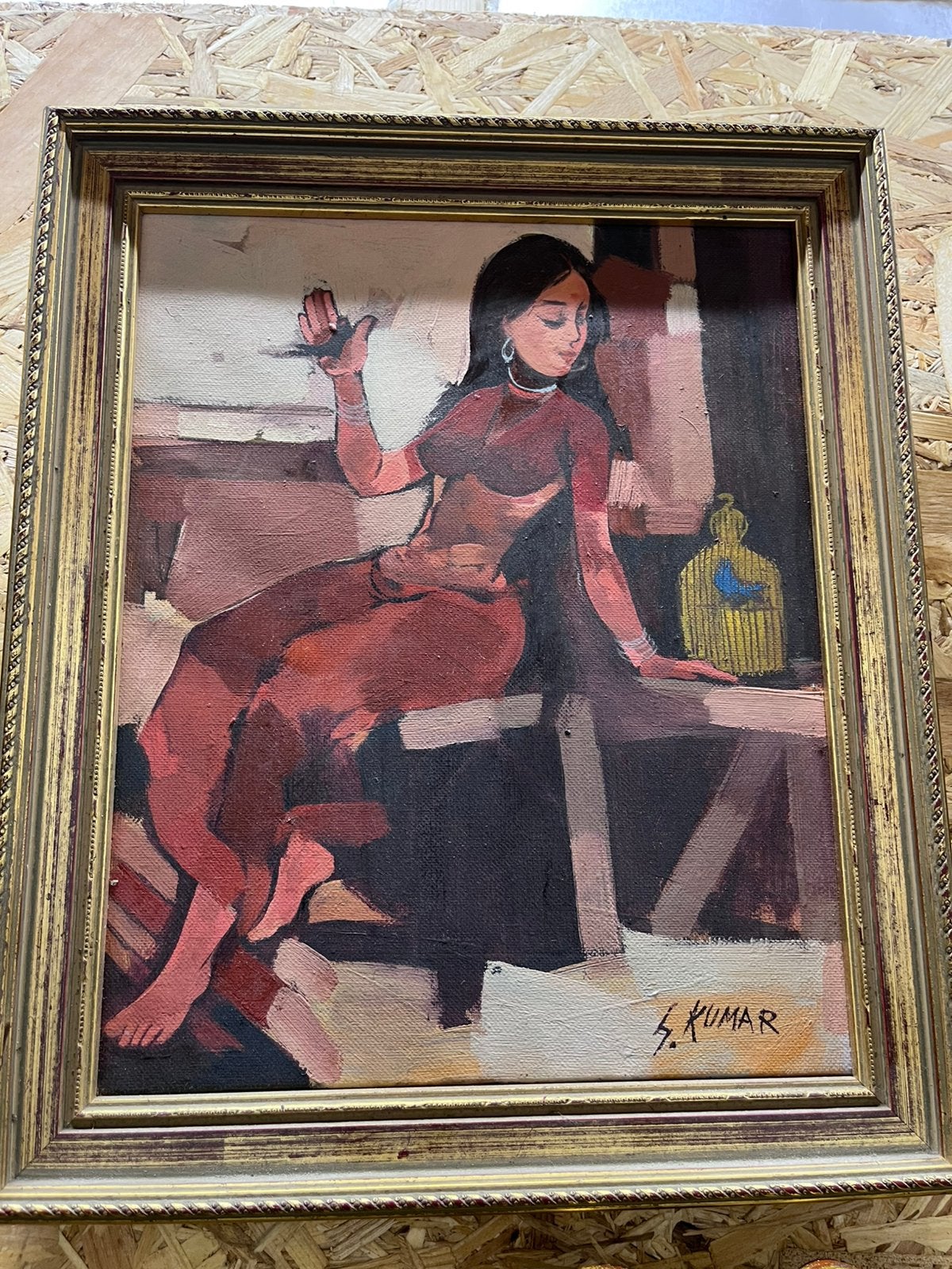 Mid-Century Modern Indiaas Portret – S. Kumar, Antiek en Kunst, Ophalen, Doek, Gesigneerd, Olieverf