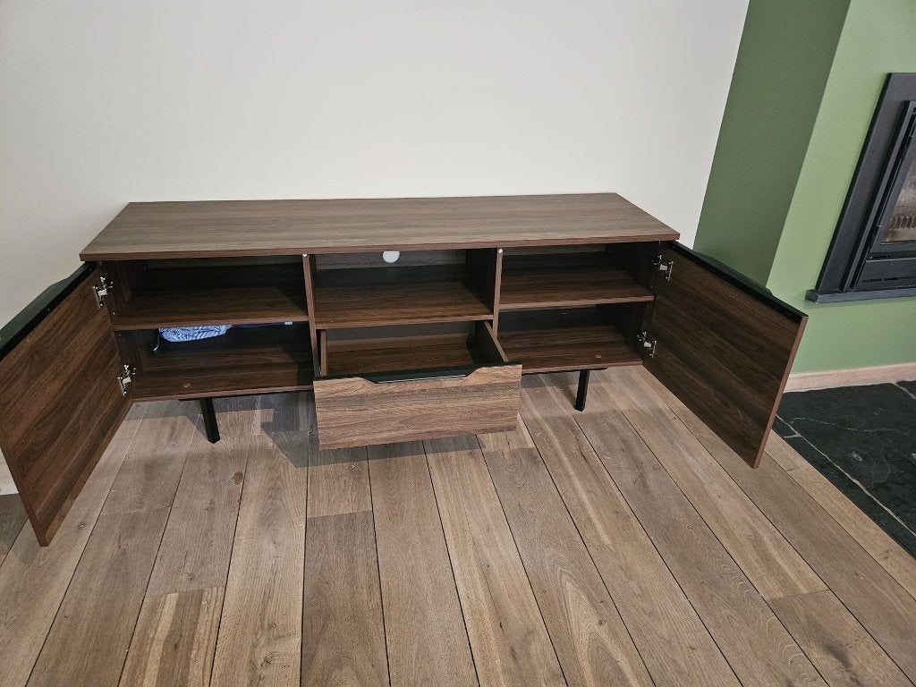 Meuble TV aspect noyer avec pieds en métal noir, Maison & Meubles, Enlèvement