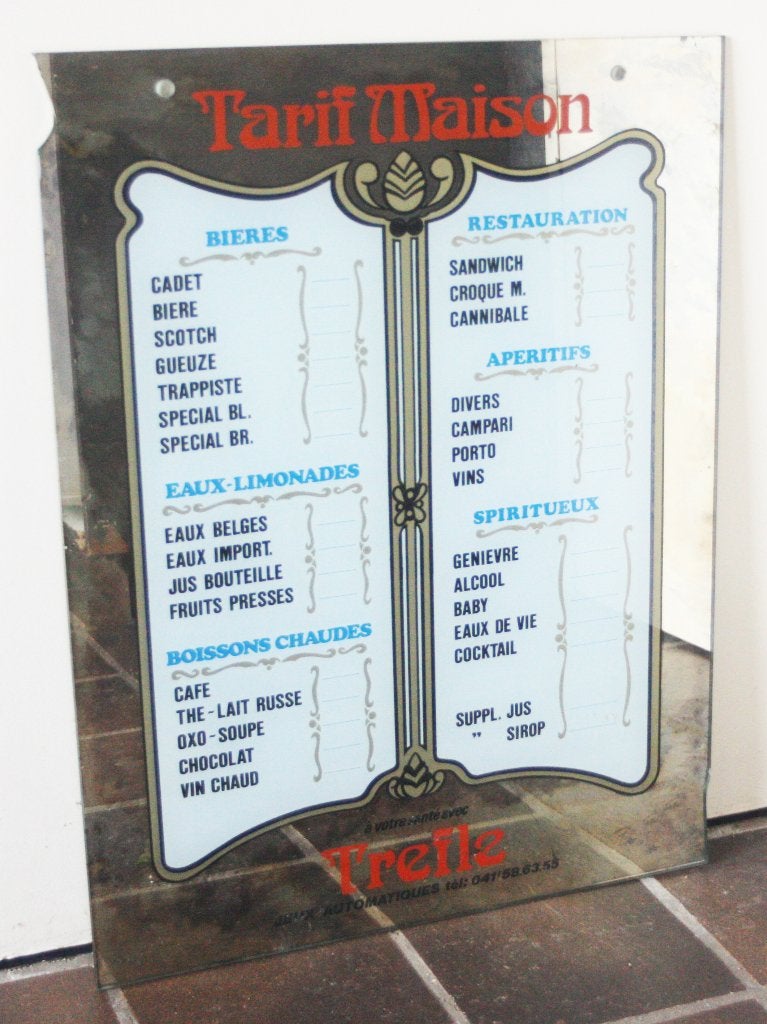 Vintage Spiegel Tarif Maison / Van Café Uit Jaren 60, Huis en Inrichting, Ophalen of Verzenden, Gebruikt