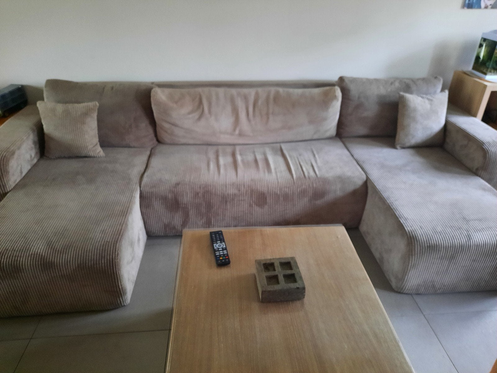 Meubella- Prudence U -4 zits- chaise longue- bruin/rib, Huis en Inrichting, Ophalen