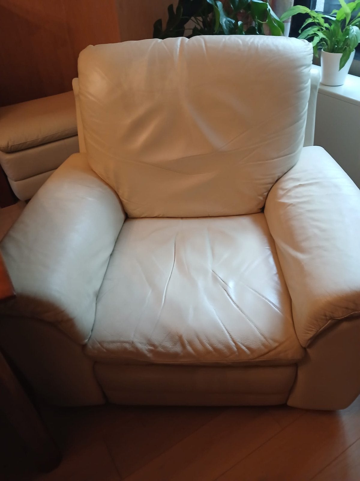 Fauteul en cuir blanc de qualité, Ophalen, Zo goed als nieuw, Leer