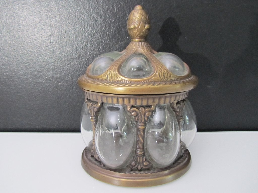 Antieke apothekerspot – messing + handgeblazen glas, Antiek en Kunst, Ophalen of Verzenden