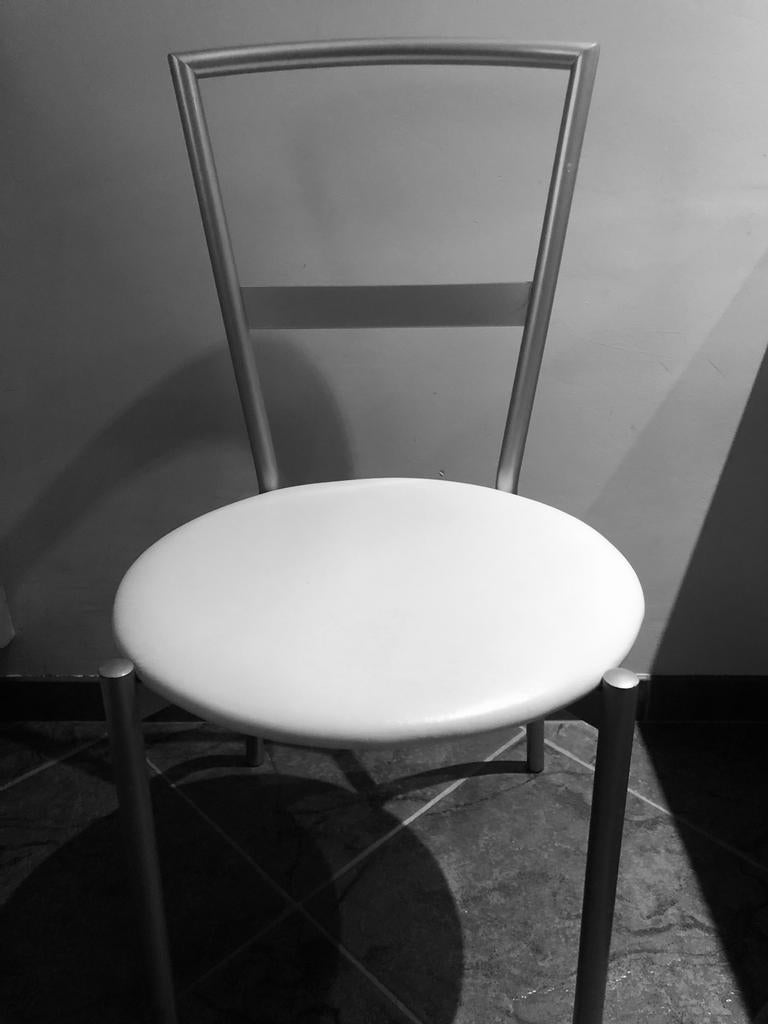 Set van 3 keukenstoelen, Huis en Inrichting, Ophalen, Gebruikt, Wit, Leer