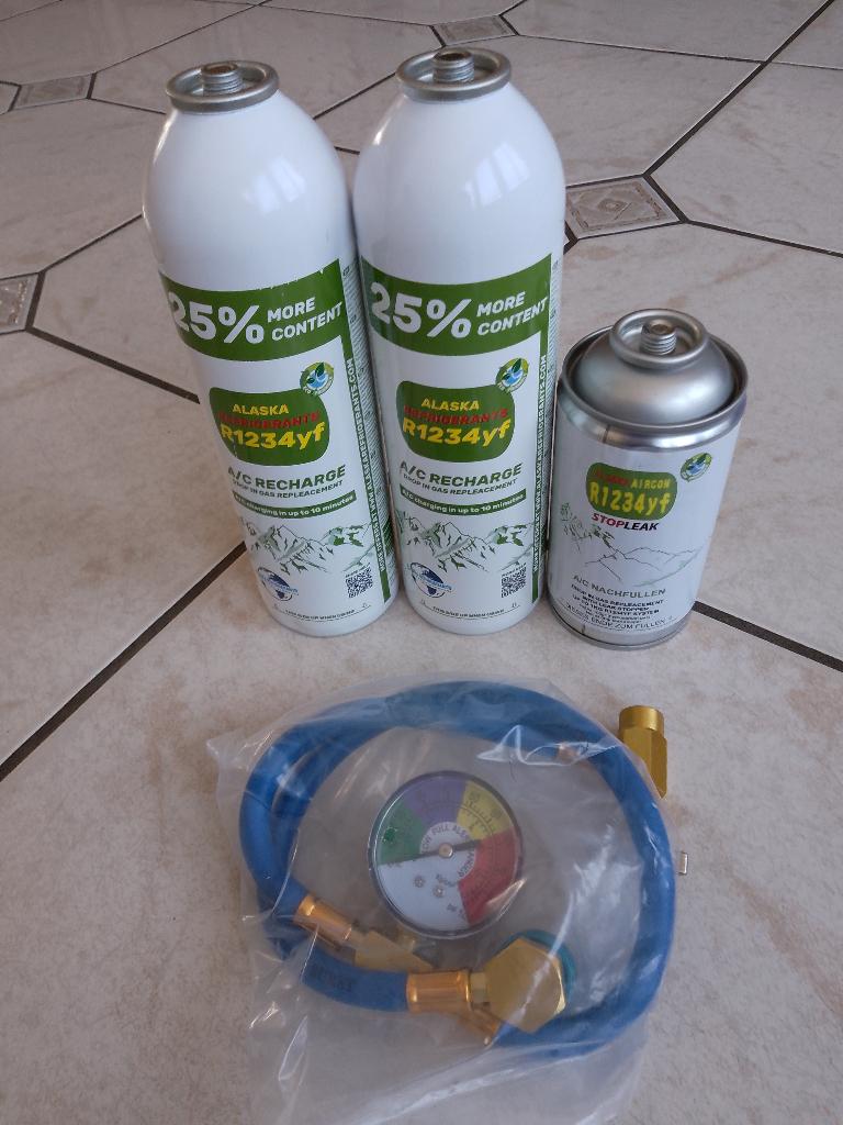 recharge airco + anti fuite R1234YF + 2 bonbonnes + flexible, Autos : Pièces & Accessoires, Climatisation & Chauffage, Skoda, Enlèvement