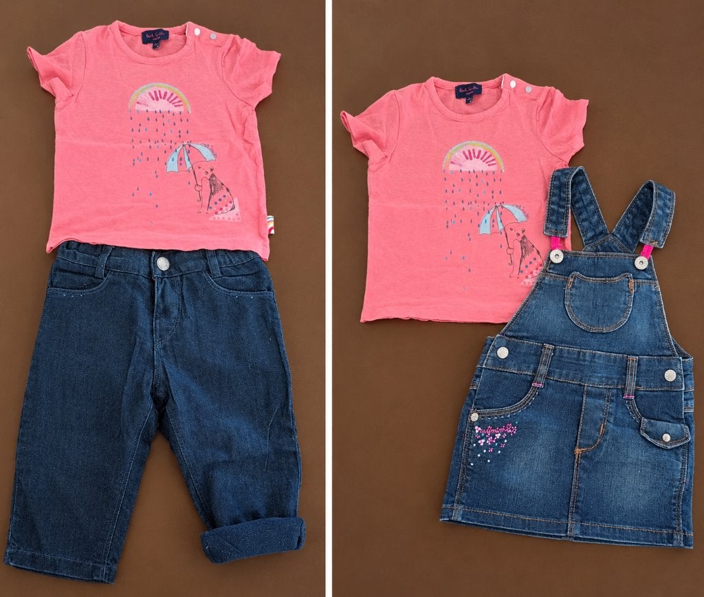 Lot van 12m -Jean T-shirt Salopette P. Smith Marèse Catimini, Ophalen, Meisje, Zo goed als nieuw, Setje