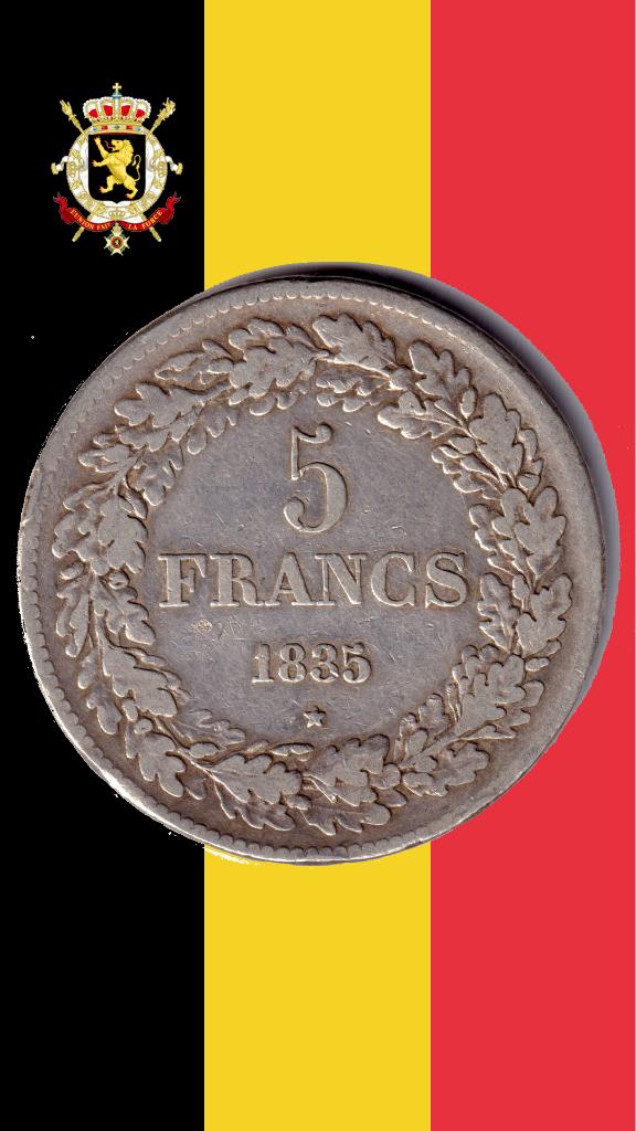 5 frank 1835 positie B - Leopold I, Verzenden, Zilver, Losse munt, Zilver