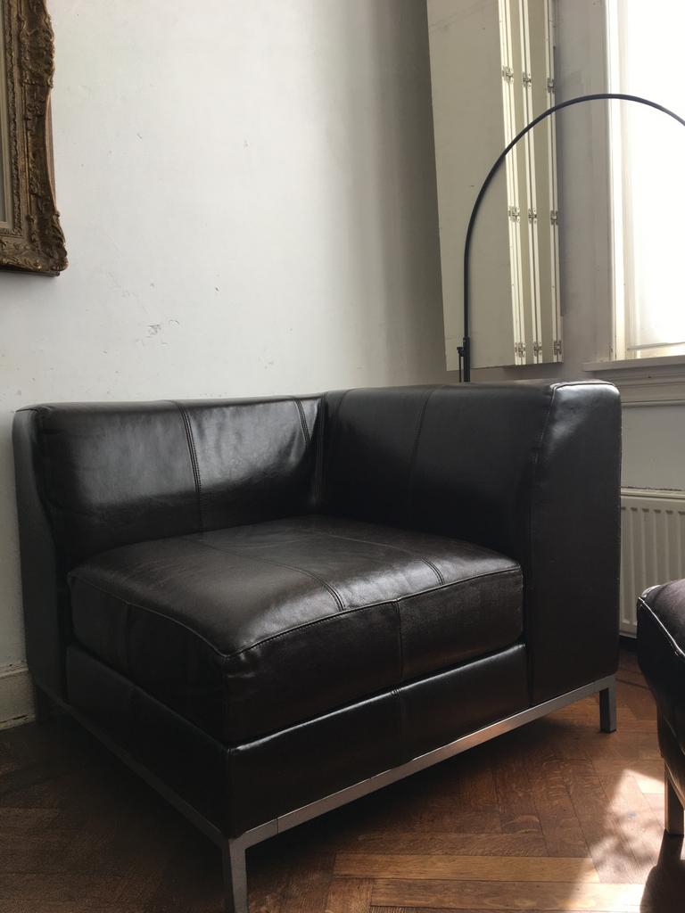 Kramfors Ikea hoekzit 1-pers.  zetel echt leer bruin+2hoezen, Huis en Inrichting, Stoelen, Zo goed als nieuw, Eén, Leer, Bruin