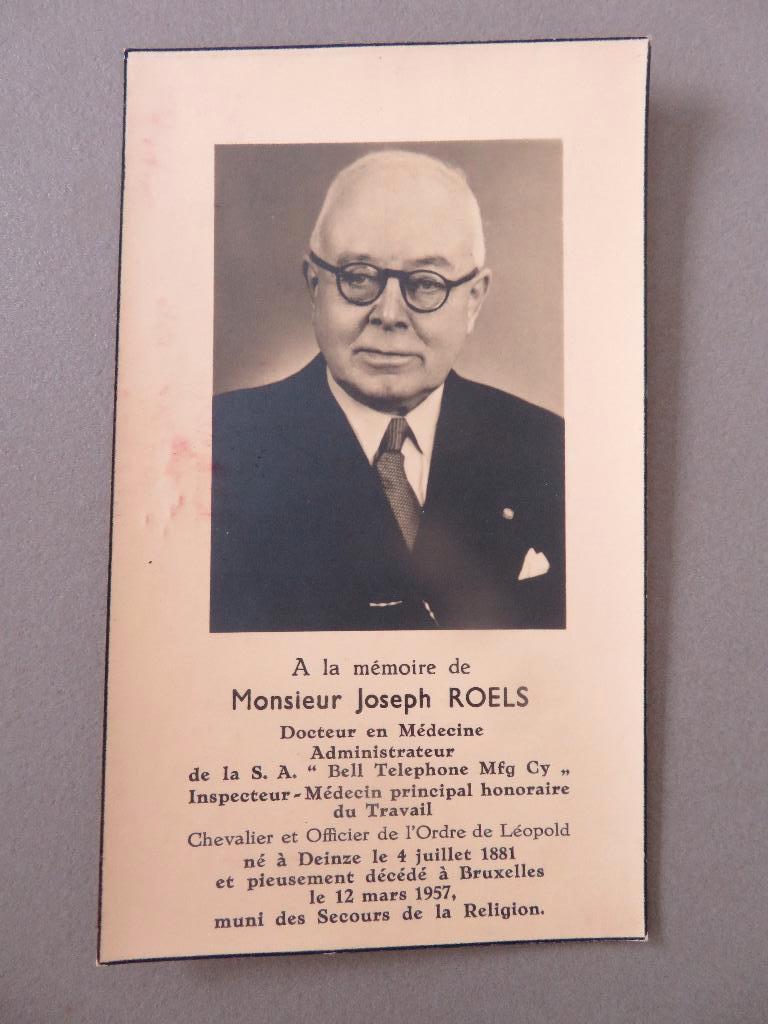 Deinze 1881 Joseph Roels Dokter - Bell Telephone ..., Verzamelen, Bidprentjes en Rouwkaarten, Ophalen of Verzenden, Bidprentje
