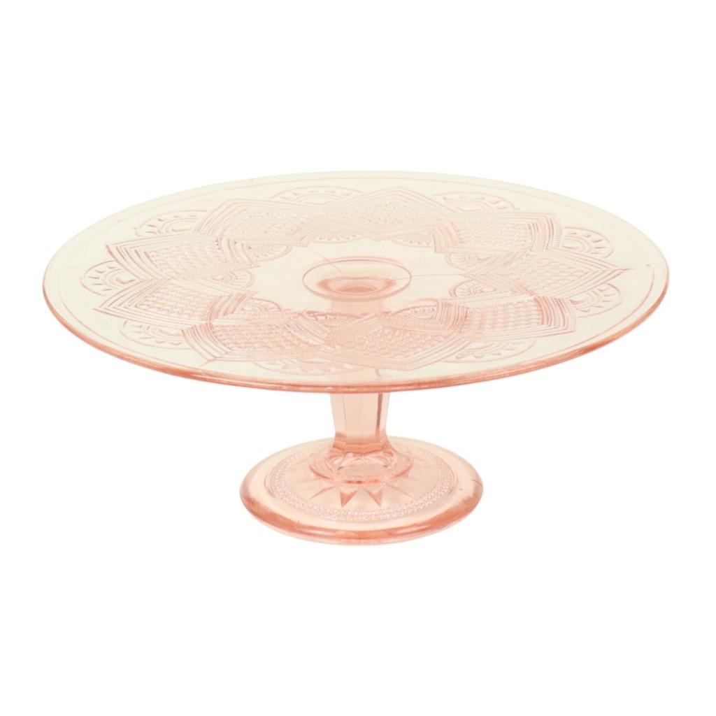Vintage Roze Taartschaal Stermotief Depression Glass 32cm, Enlèvement ou Envoi
