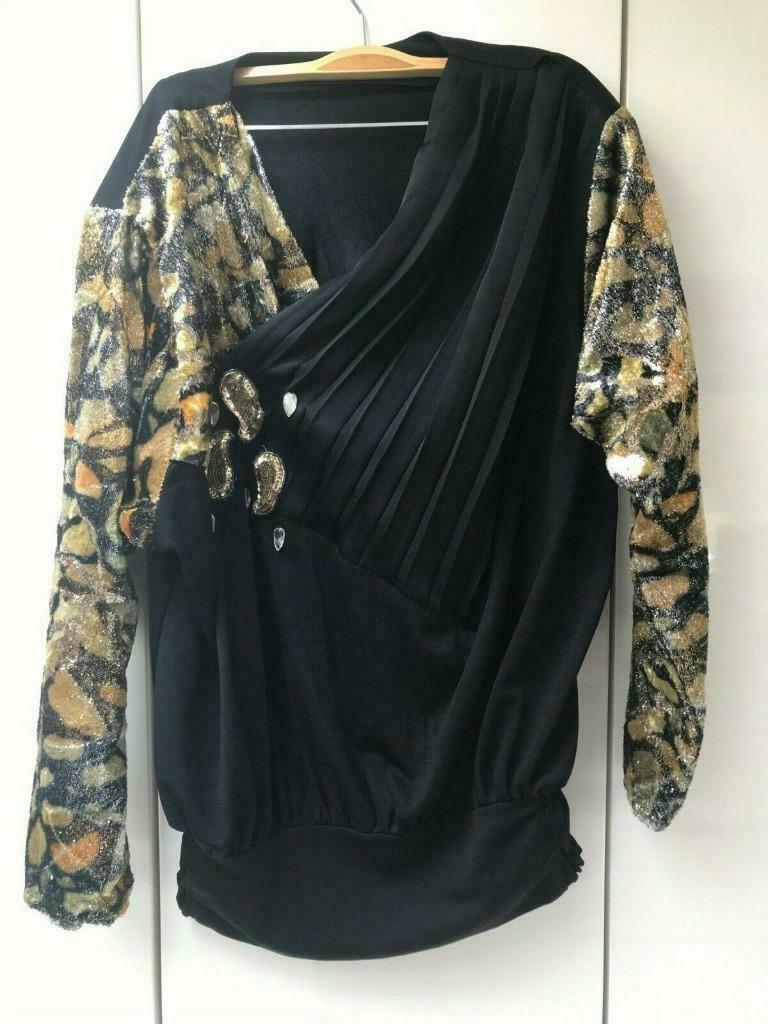 Zwarte en gouden blouse - One size, Sans marque, Ophalen of Verzenden, Zo goed als nieuw, Zwart