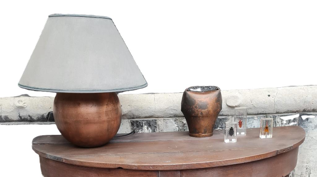 Lampe boule en cuivre rouge - cloche à vache - 3 insectes, Enlèvement ou Envoi