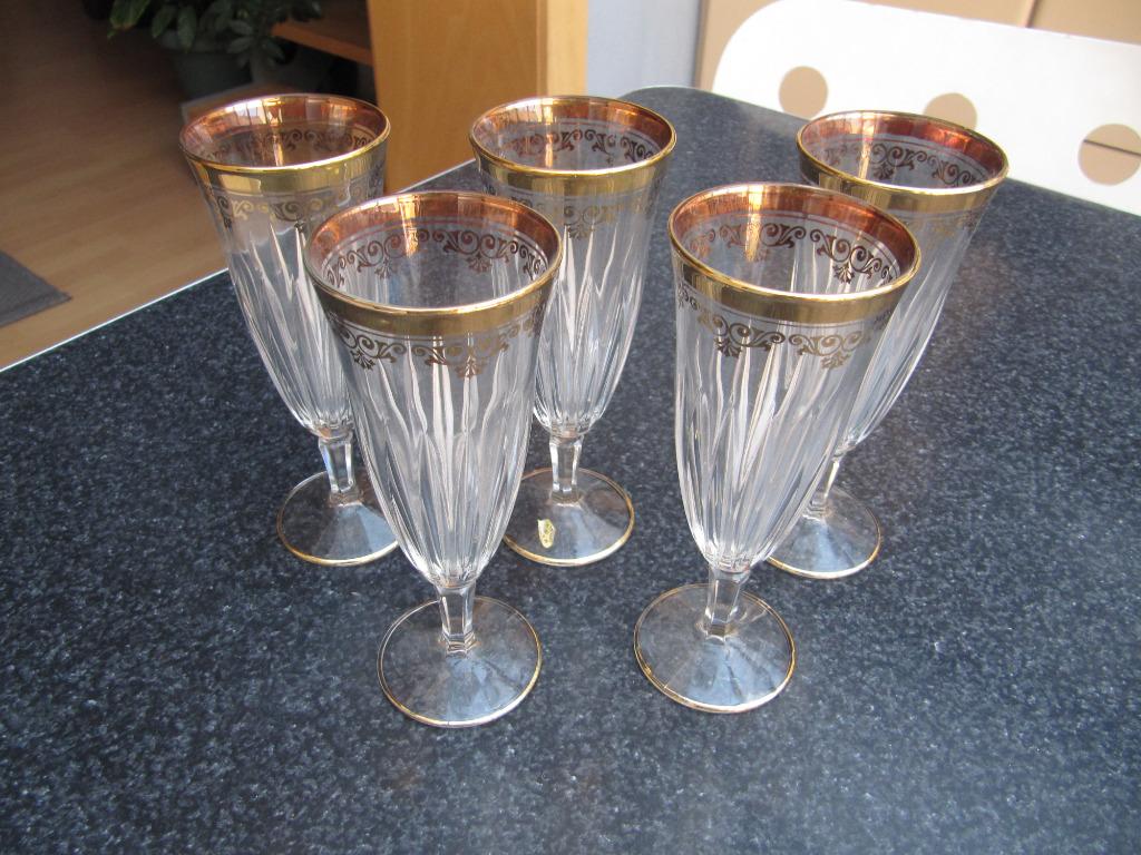 5 glazen champagne vintage met gouden rand, Italy, Antiek en Kunst, Ophalen of Verzenden