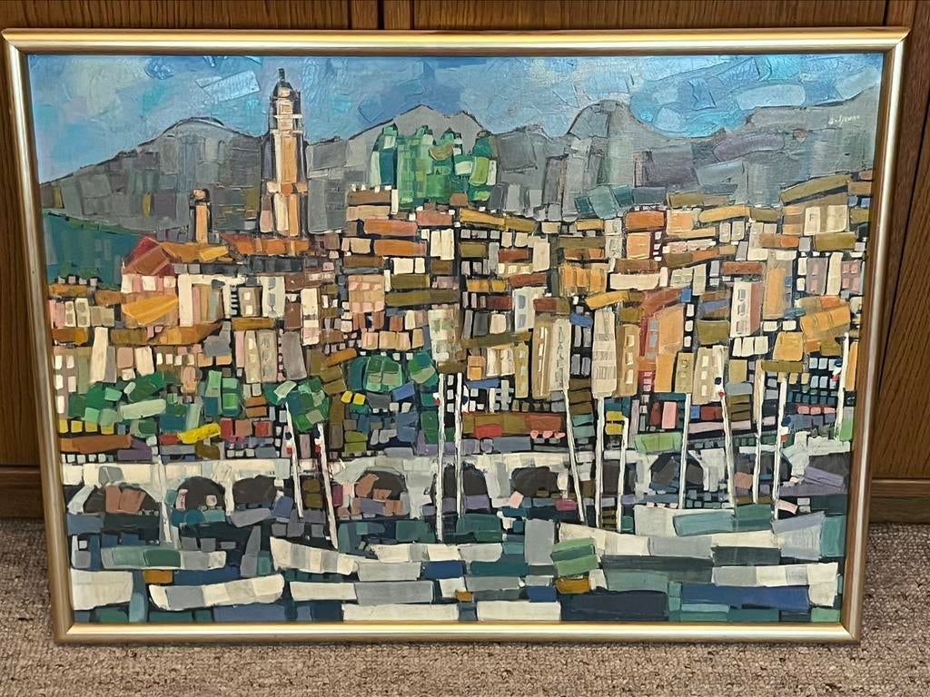 Kader kunst schilderij - Haven Menton Frankrijk, Antiek en Kunst, Ophalen