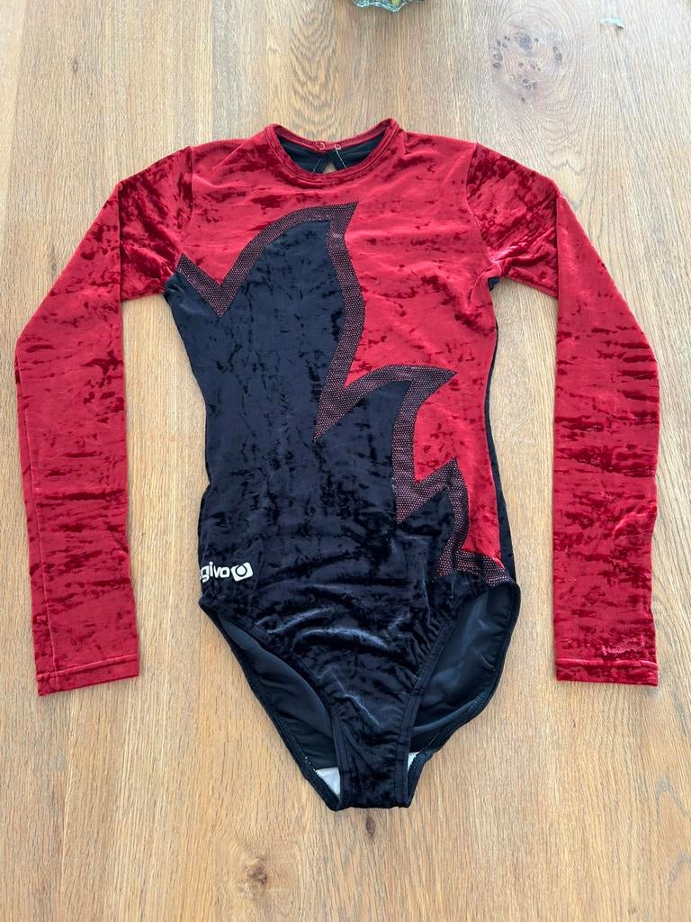 Maillot turnpak velours rood zwart Aviga maat 14 jaar 164, Rouge, Taille enfant de 146 à 140, Enlèvement ou Envoi, Comme neuf