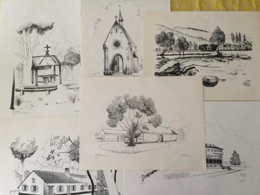 6 stuks gesigneerde prenten van Alfons Stels, Enlèvement ou Envoi