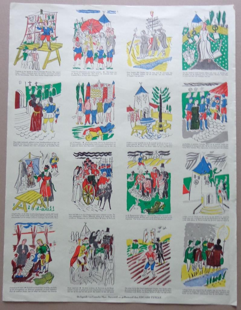 EDGARD TYTGAT / LEGENDE LENNEKE / KLEURHOUTSNEDE / 65x50cm, Enlèvement ou Envoi