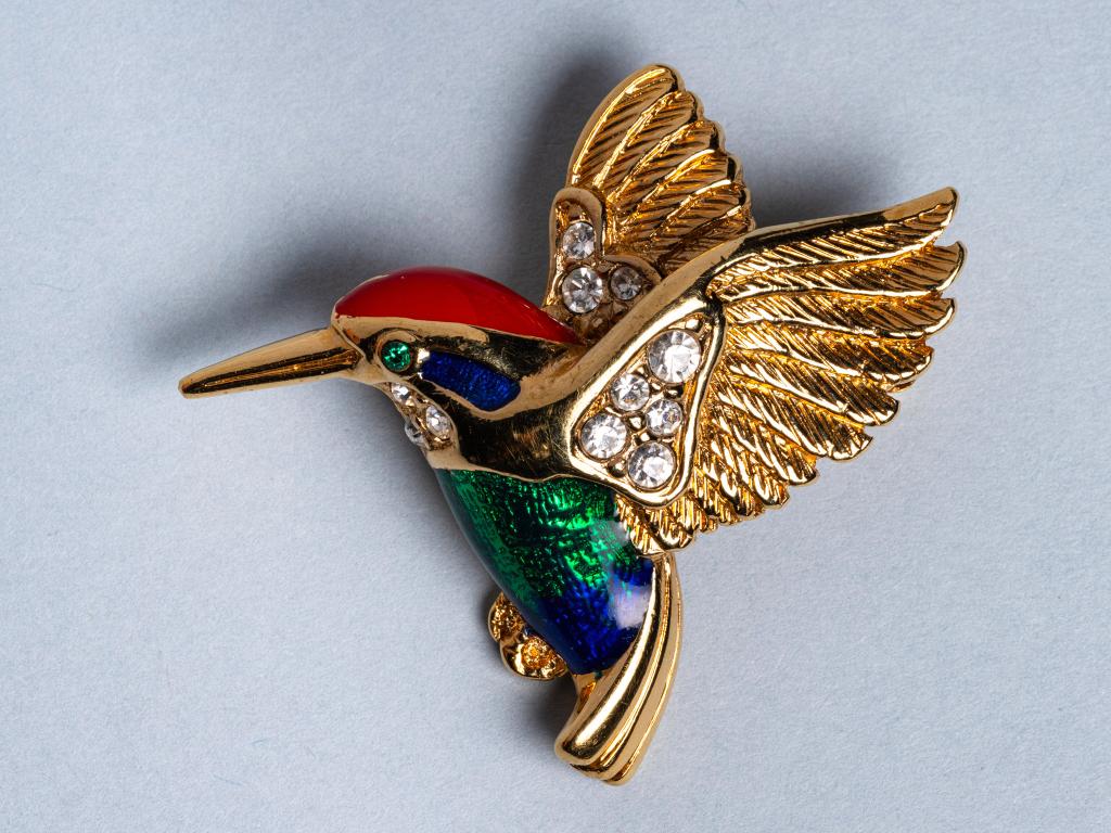 Fantasiebroche "vogel" uit de jaren 50, Handtassen en Accessoires, Broches, Nieuw, Overige materialen, Goud, Minder dan 4 cm, Met strass