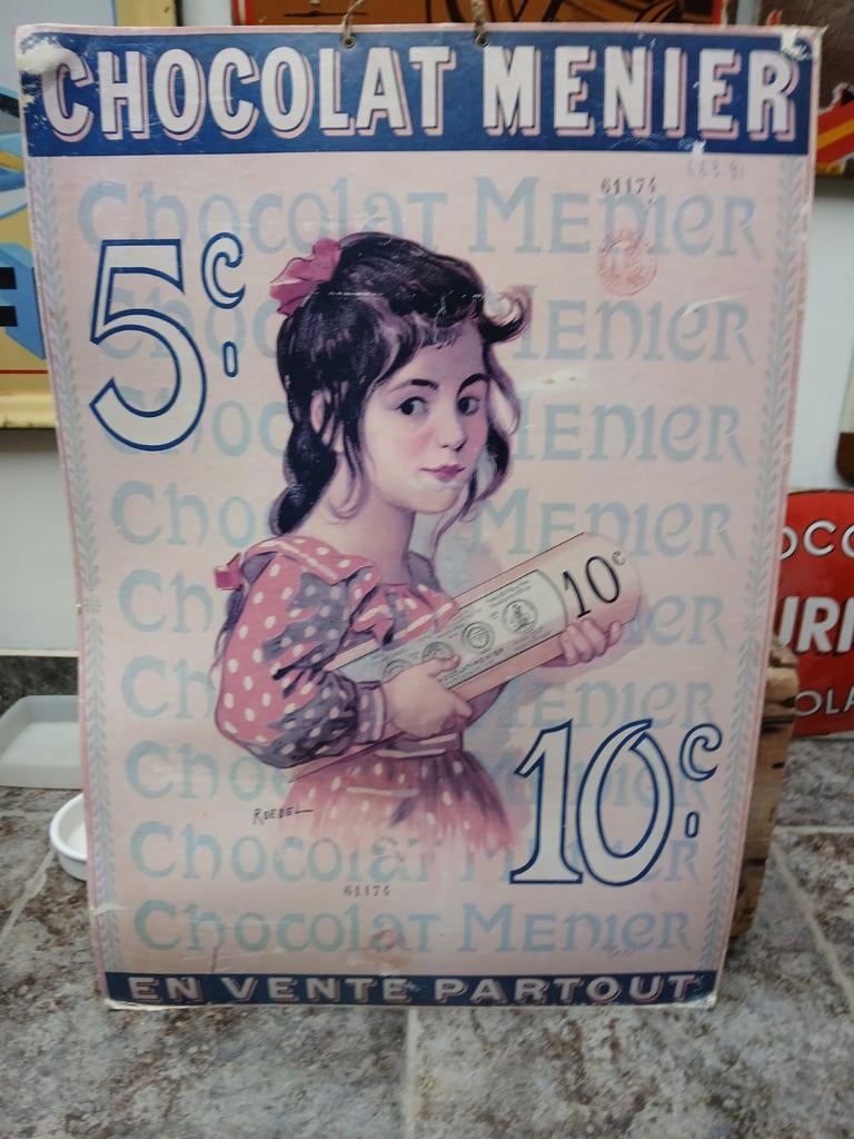 Groot kartonnen reclamebord chocolat menier, Verzamelen, Ophalen of Verzenden, Gebruikt, Reclamebord