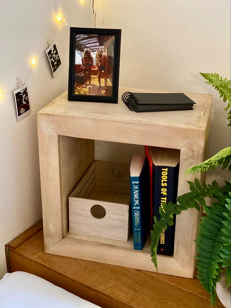 Houten Kubus Opbergkast Natuurlijk Massief Hout, Huis en Inrichting, Ophalen, Zo goed als nieuw