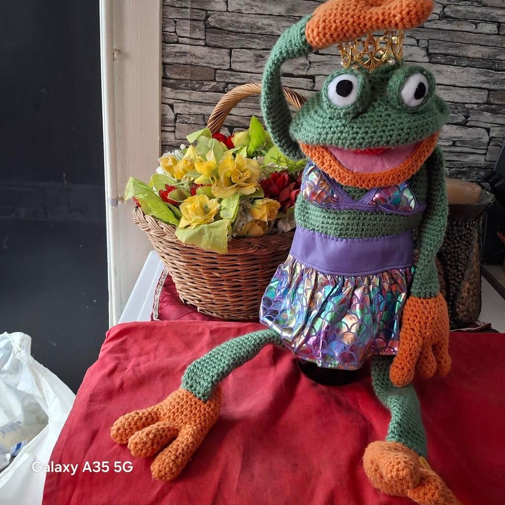 Handpop kikker prinses groot 50cm, Ophalen of Verzenden, Nieuw, Overige typen