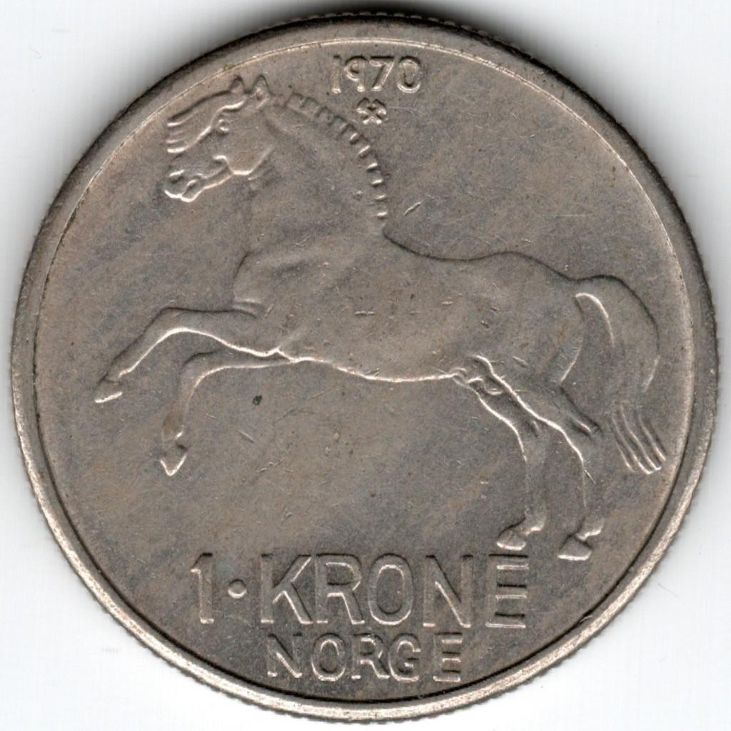 Norvège : 1 Krone 1970 KM#409 Ref 16565, Enlèvement ou Envoi, Autres pays, Monnaie en vrac