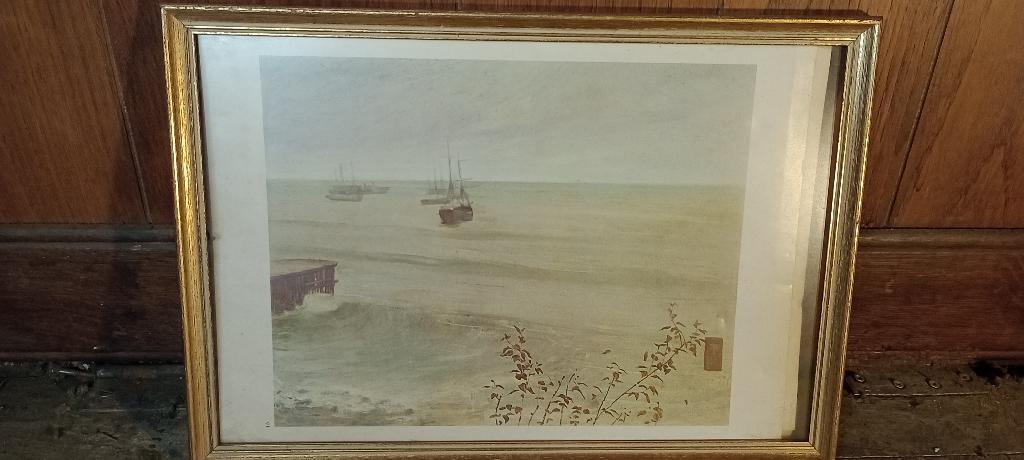 James Whistler-Marine kustprent, 40x28, n75, Antiek en Kunst, Kunst | Schilderijen | Klassiek, Ophalen of Verzenden, Achter glas
