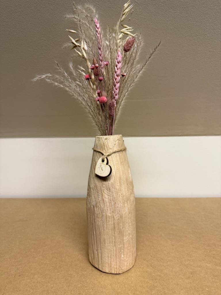 Houten vaasje met droogbloemen, Ophalen of Verzenden, Nieuw