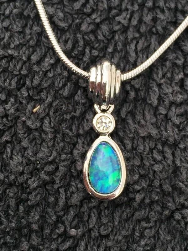 Sterling Silver Rodium Plated Coober Pedy Opal triplet, Verzenden, Nieuw, Verstelbaar, Zilver