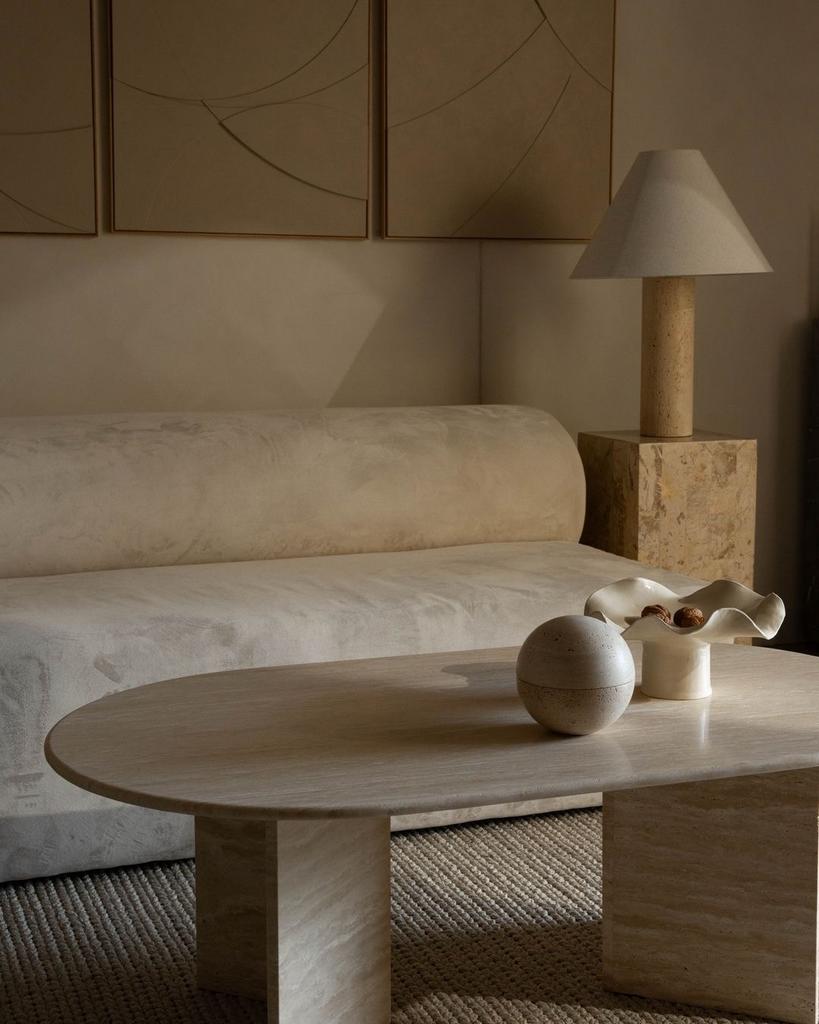 Salontafel steen travertin ovaal GEEN KOERIERSDIENST!!, Huis en Inrichting, Tafels | Salontafels, Ophalen, Zo goed als nieuw, Ovaal