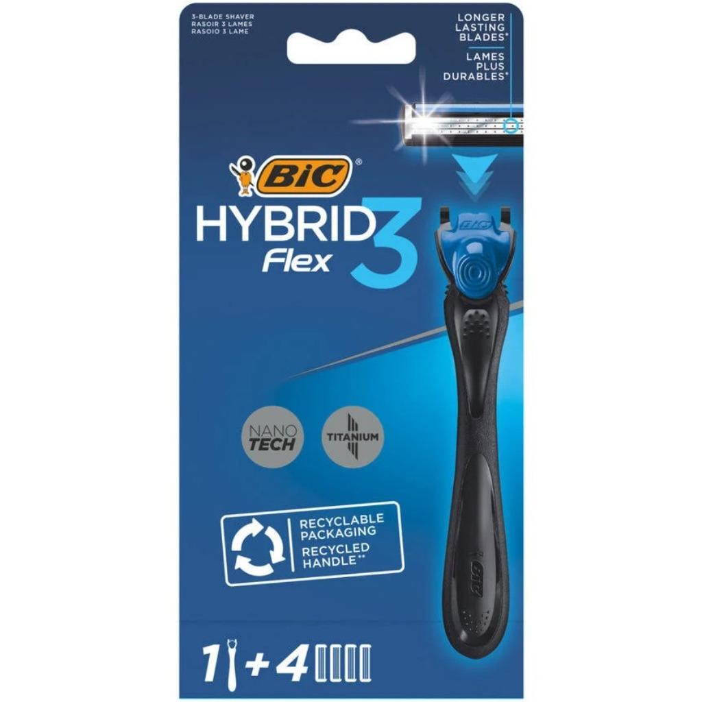 Rasoir Bic Hybrid Flex 3 : 1 Rasoir + 4 lames de rechange, Enlèvement ou Envoi, Neuf, Tout le visage, Nettoyage