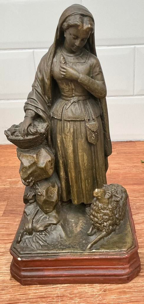 Antiek Gipsen Beeld – Heilige Germaine van Pibrac – ca. 1900, Ophalen of Verzenden
