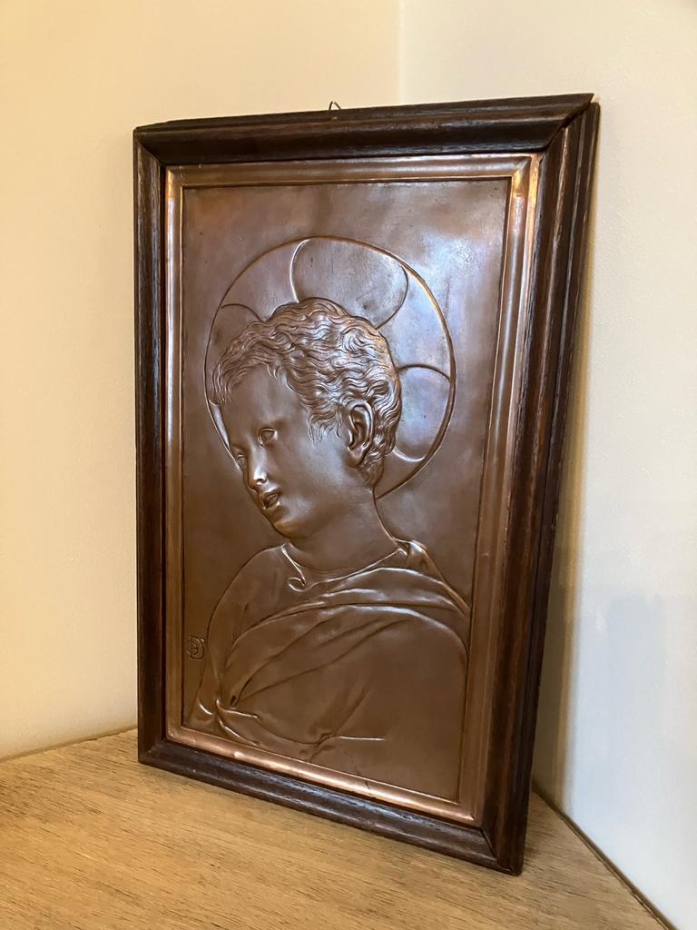 Plaque en cuivre repoussé - représentation d’un saint, Antiquités & Art, Enlèvement ou Envoi