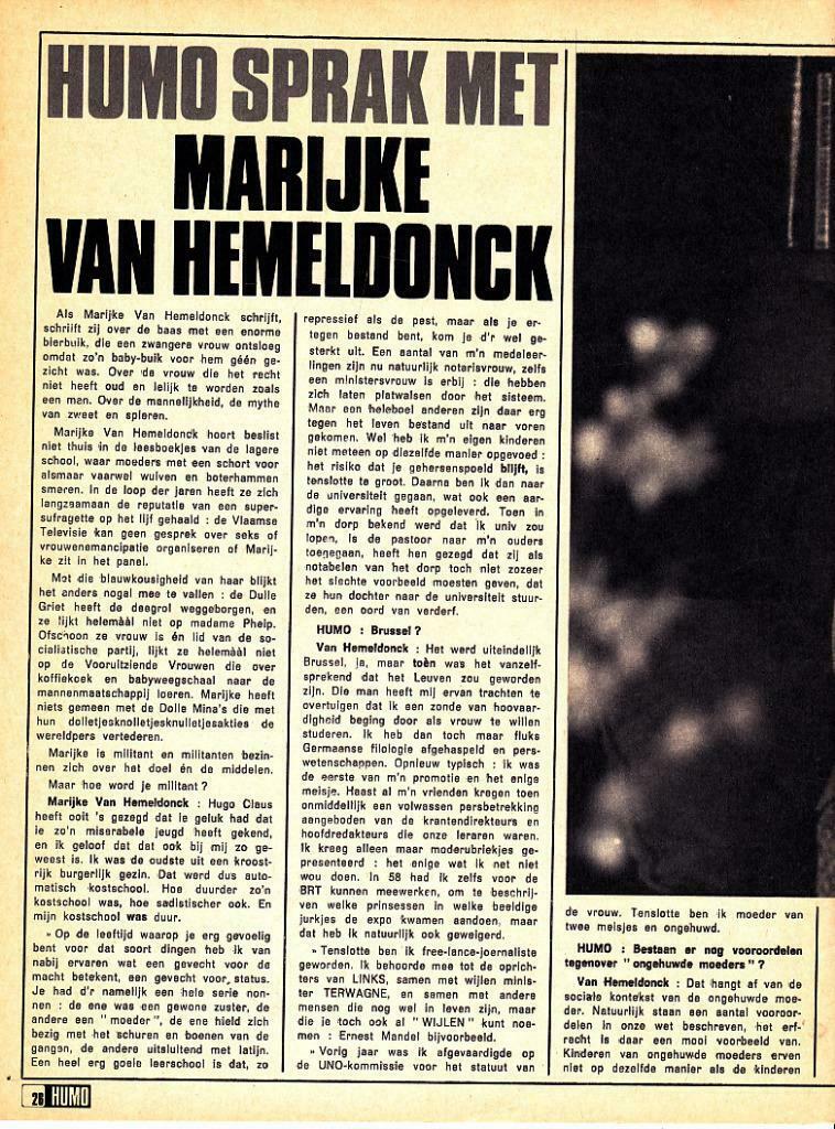 Humo sprak met Marijke Van Hemeldonck., Enlèvement ou Envoi, 1960 à 1980, Journal ou Magazine
