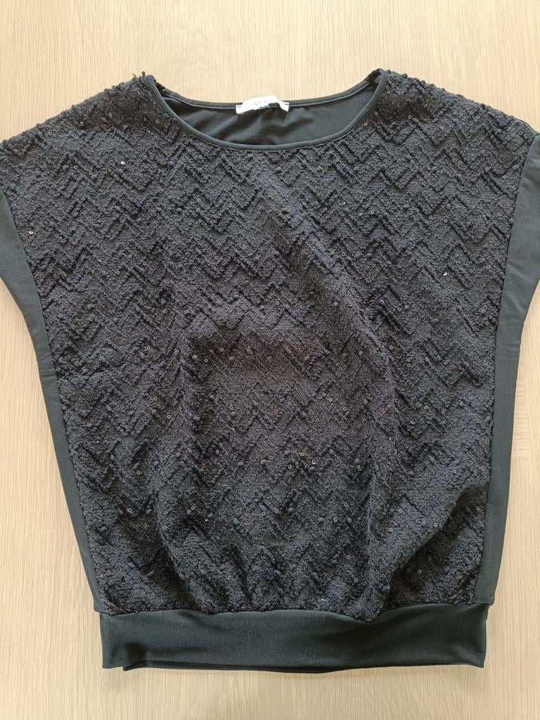 Zwarte top pailletjes Lolaliza 34, Kleding | Dames, Zwart, Ophalen of Verzenden, Zo goed als nieuw, Korte mouw