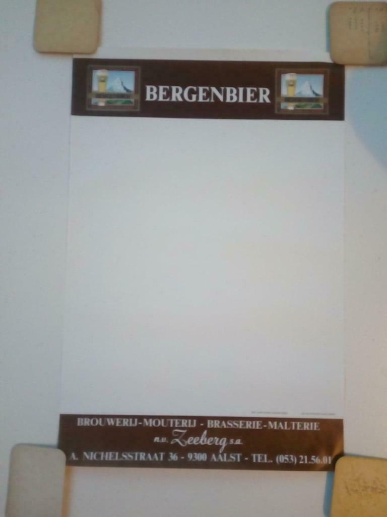 Blanco affiche Bergenbier  Zeeberg Aalst, Ophalen of Verzenden, Gebruikt, Reclamebord