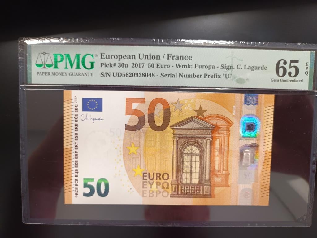 50€ Lagarde France PMG 65 EPQ., Timbres & Monnaies, Billets de banque | Europe | Euros, Enlèvement ou Envoi, France
