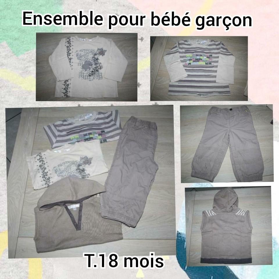 Pantalon+2 t-shirts ML+pull sans manches pour bébé-T18 mois, Enlèvement ou Envoi, Utilisé, Garçon, Ensemble