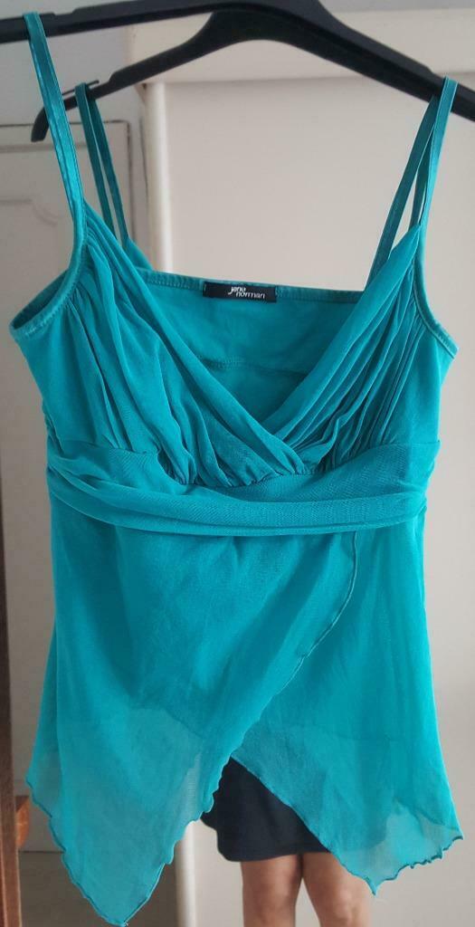 top bleu turquoise vert en double voile croisé cache-coeur S, Cache cache, Ophalen of Verzenden, Blauw