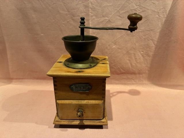 Antieke koffiemolen in hout en koper., Antiek en Kunst, Ophalen of Verzenden