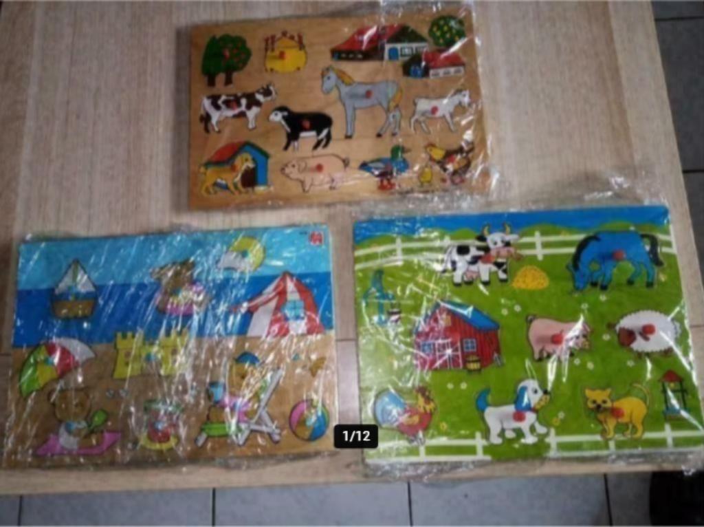 houten speelgoed: puzzels, tractor, treintje, enz.. 1-3€/st, Ophalen of Verzenden, Gebruikt