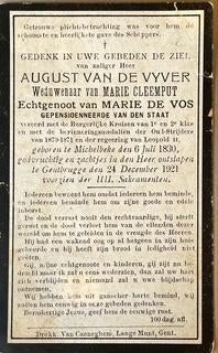 Te koop: bidprentje August VAN DE VYVER, Ophalen of Verzenden, Bidprentje