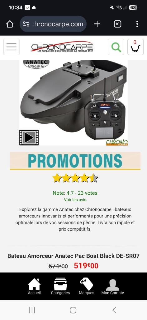 Bateau amorcer peche, Ophalen, Gebruikt