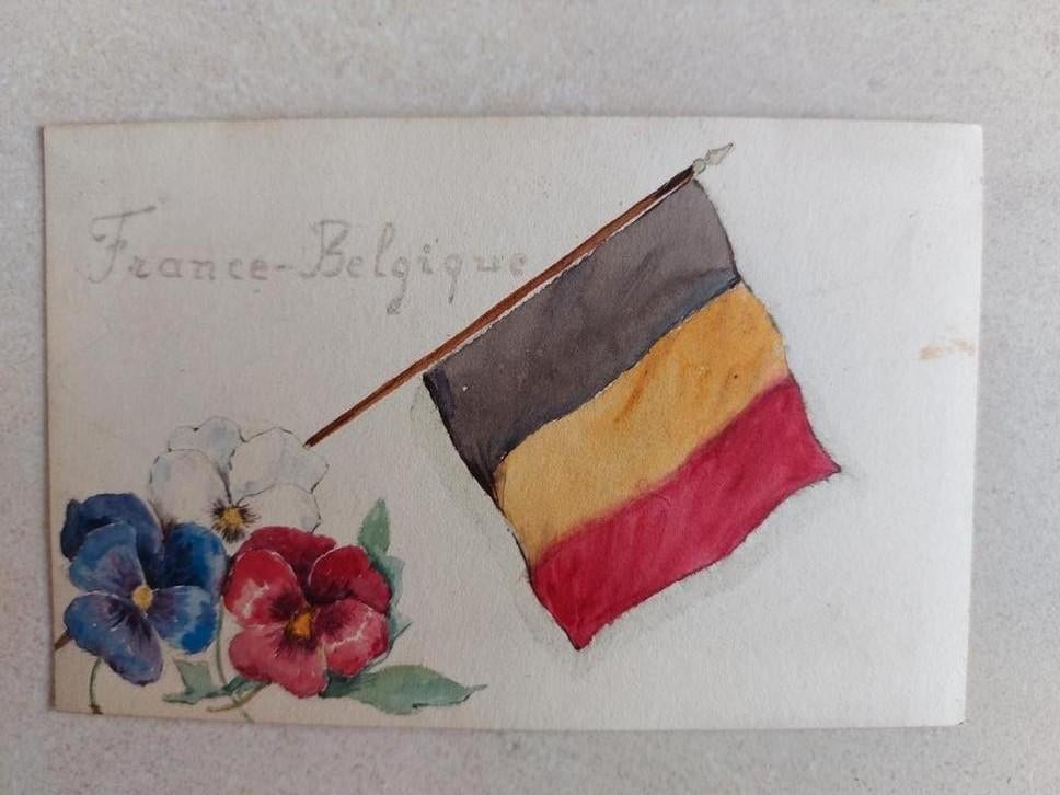 Oude postkaart" Belgische vlag", Enlèvement ou Envoi