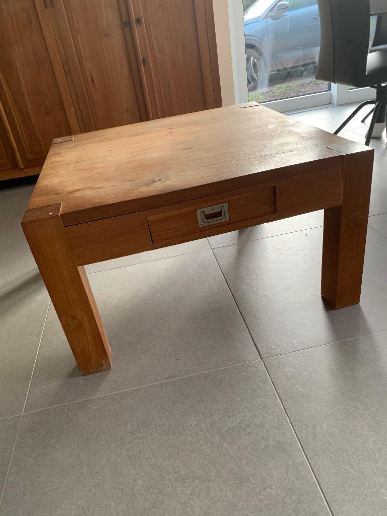 Massieve houten salontafel met lade, Huis en Inrichting, Tafels | Salontafels, Gebruikt, Minder dan 50 cm, 50 tot 100 cm, 50 tot 100 cm