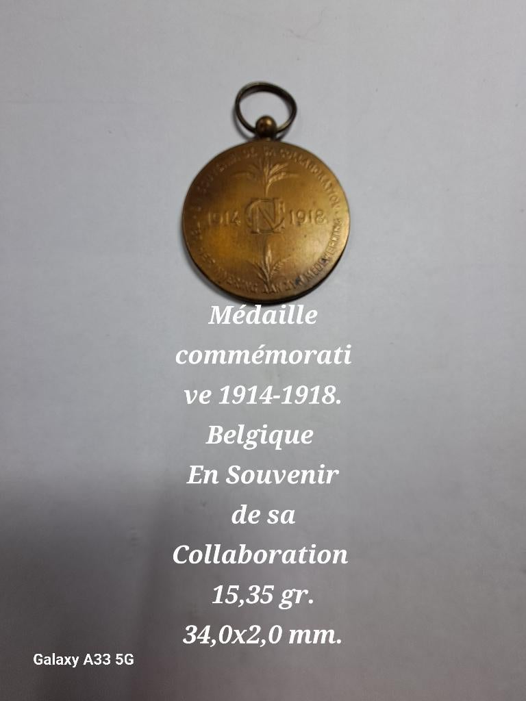 Belgique Médaille commémorative 1914-1918 sans le ruban, Ophalen of Verzenden, Overige materialen