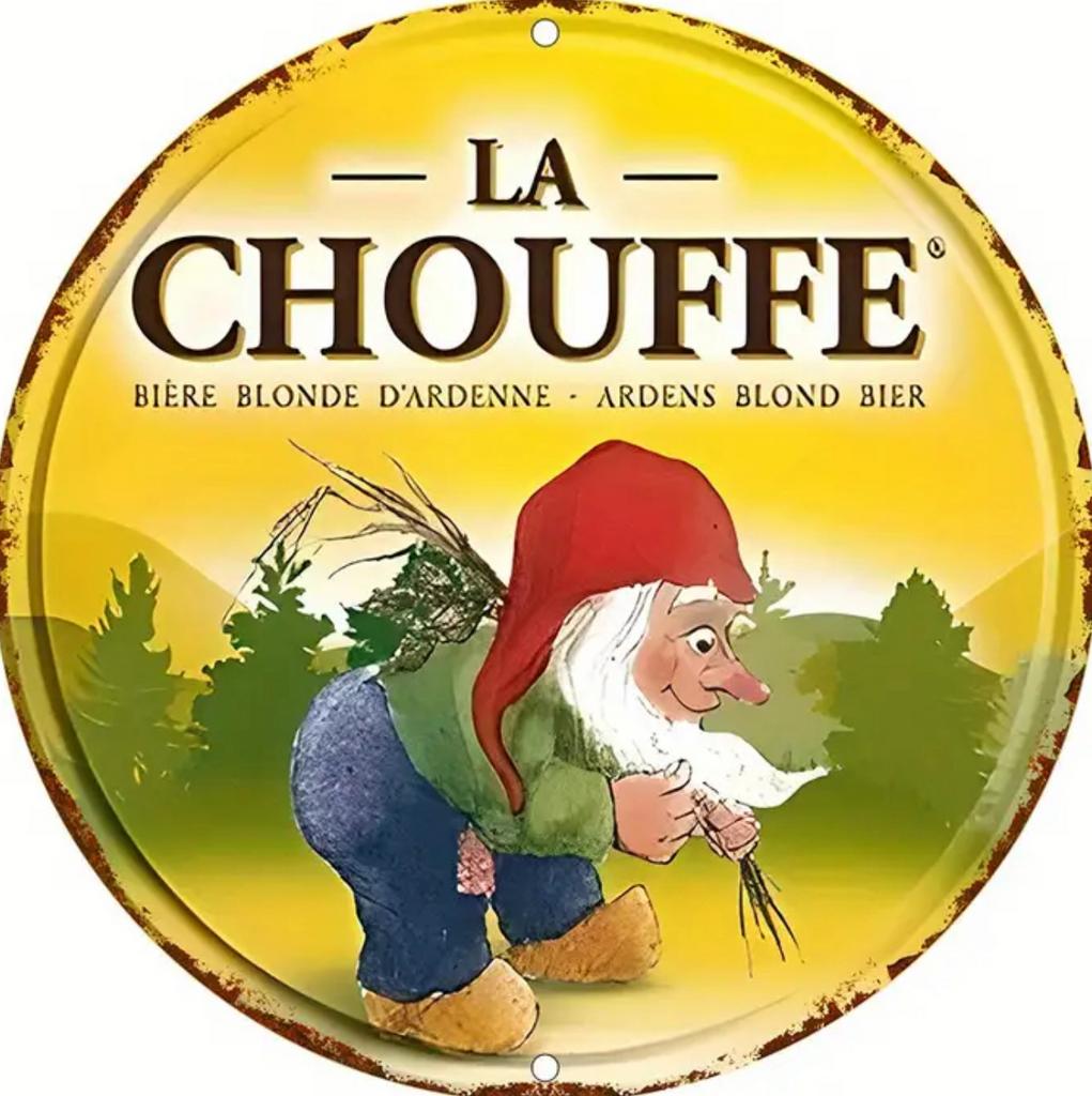Panneau pub en métal La Chouffe 5 - rétro vintage mancave, Collections, Enlèvement ou Envoi, Comme neuf, Panneau publicitaire