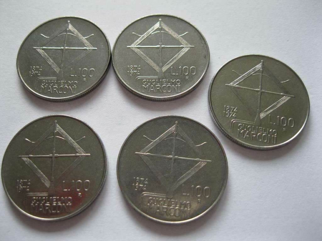 100 Lire Italië 1874-1974  5 stuks, Ophalen of Verzenden, Italië, Losse munt